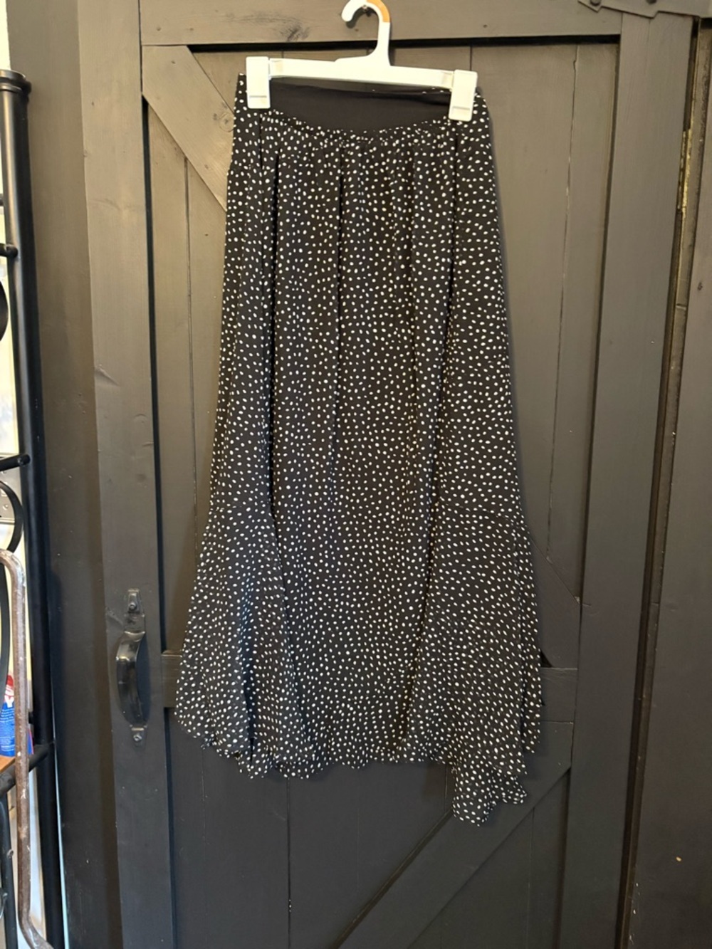 Zenana Outfitters Black Maxi Skirt with White Polka Dot Print